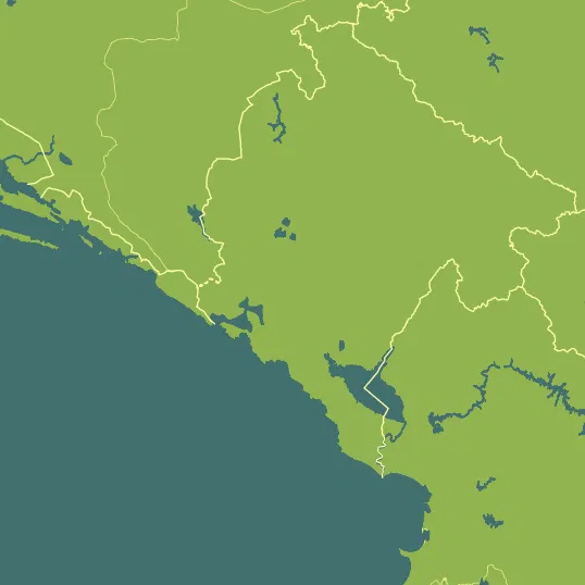 Map with Montenegro in the center and a precipitation layer on top.