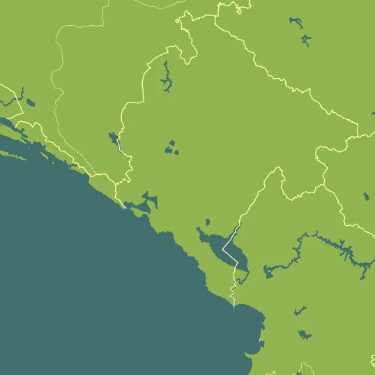 Map with Montenegro in the center and a precipitation layer on top.