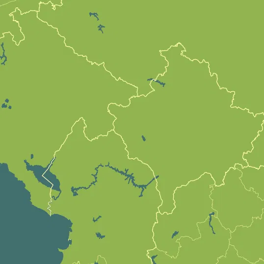 Map with Kosovo in the center and a precipitation layer on top.