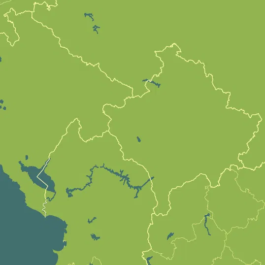 Map with Kosovo in the center and a precipitation layer on top.