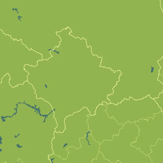 Map with Kosovo in the center and a precipitation layer on top.