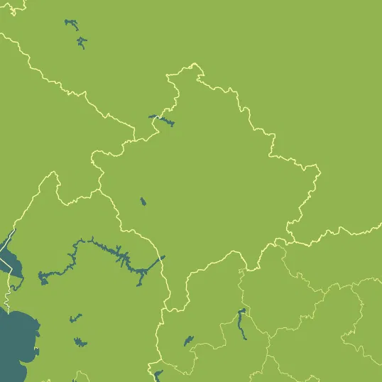 Map with Kosovo in the center and a precipitation layer on top.