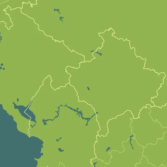 Map with Kosovo in the center and a precipitation layer on top.