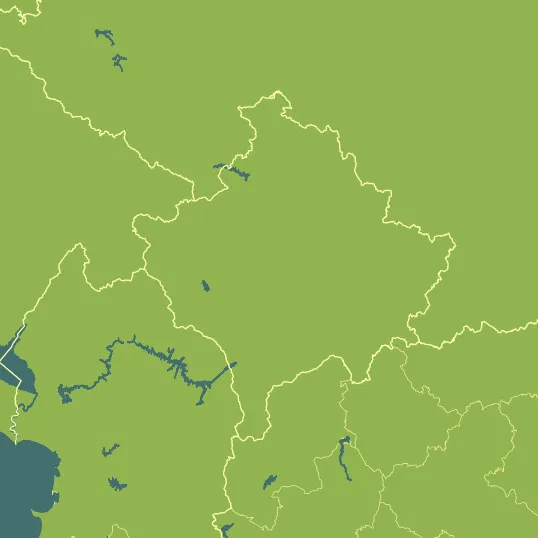 Map with Kosovo in the center and a precipitation layer on top.