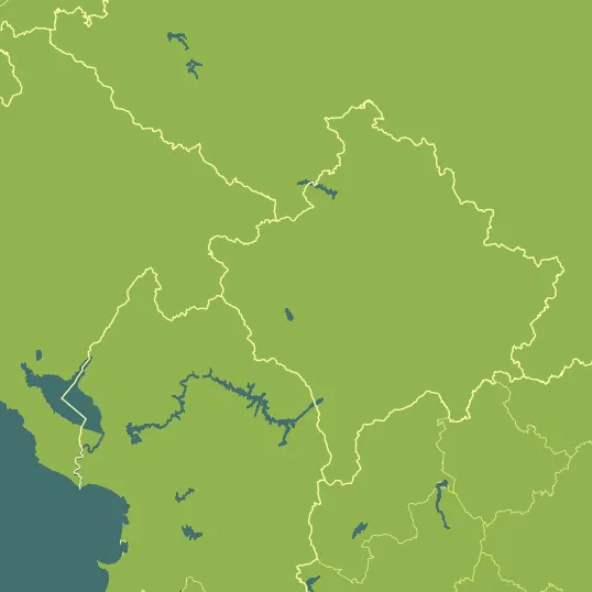 Map with Kosovo in the center and a precipitation layer on top.