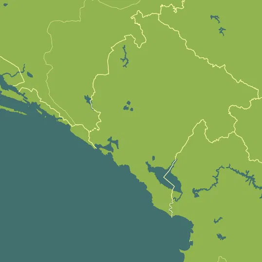 Map with Montenegro in the center and a precipitation layer on top.