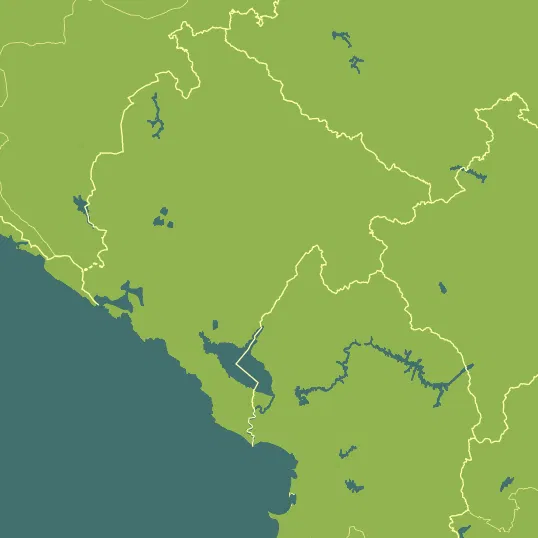 Map with Montenegro in the center and a precipitation layer on top.