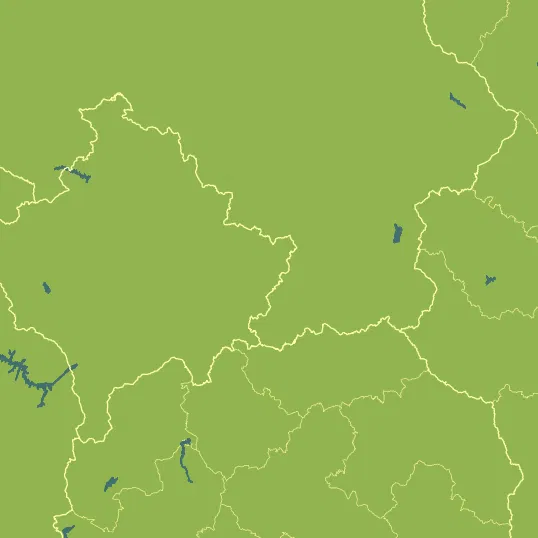 Map with Kosovo in the center and a precipitation layer on top.