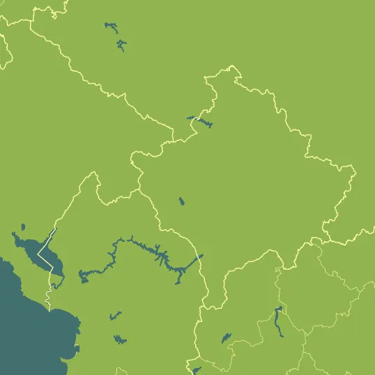 Map with Kosovo in the center and a precipitation layer on top.