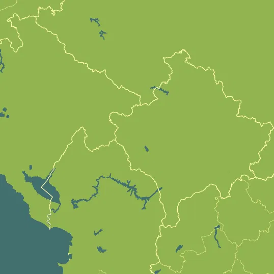 Map with Kosovo in the center and a precipitation layer on top.