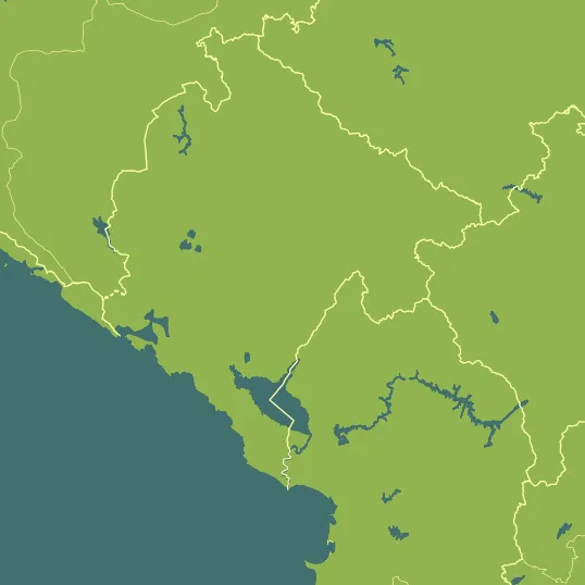 Map with Montenegro in the center and a precipitation layer on top.