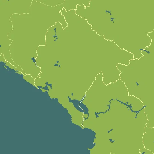 Map with Montenegro in the center and a precipitation layer on top.