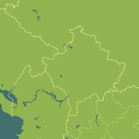 Map with Kosovo in the center and a precipitation layer on top.