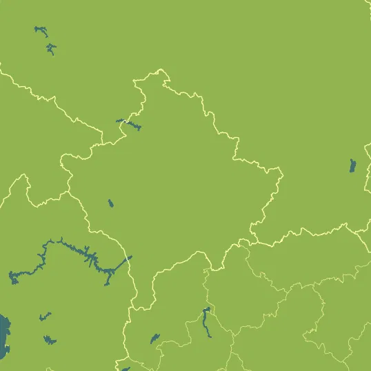 Map with Kosovo in the center and a precipitation layer on top.