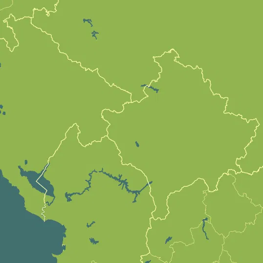 Map with Kosovo in the center and a precipitation layer on top.