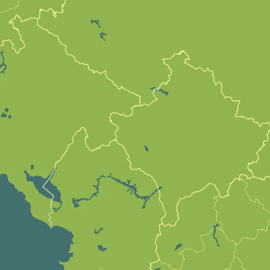 Map with Kosovo in the center and a precipitation layer on top.