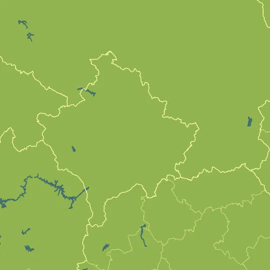 Map with Kosovo in the center and a precipitation layer on top.