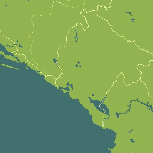 Map with Montenegro in the center and a precipitation layer on top.