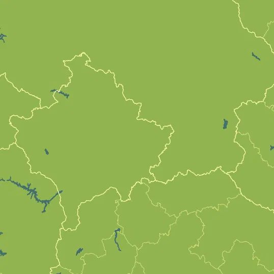 Map with Kosovo in the center and a precipitation layer on top.