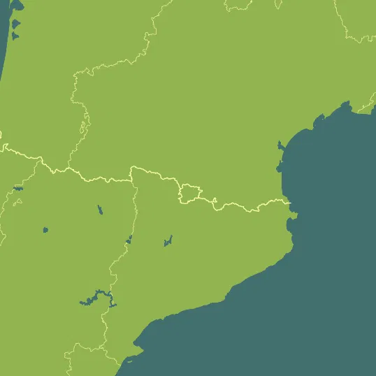 Map with Andorra in the center and a precipitation layer on top.