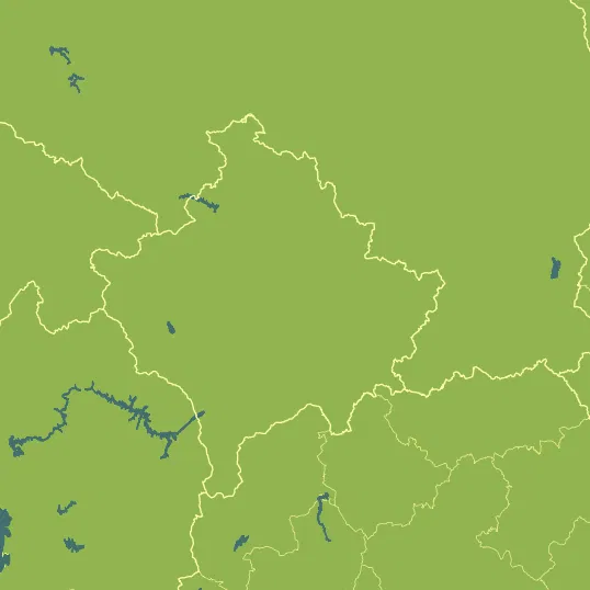 Map with Kosovo in the center and a precipitation layer on top.