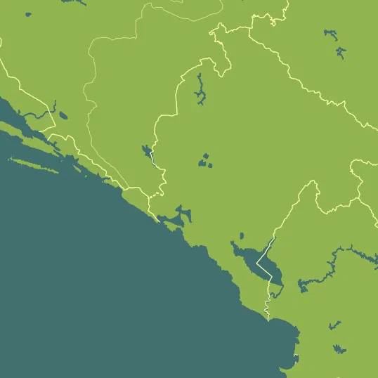 Map with Montenegro in the center and a precipitation layer on top.