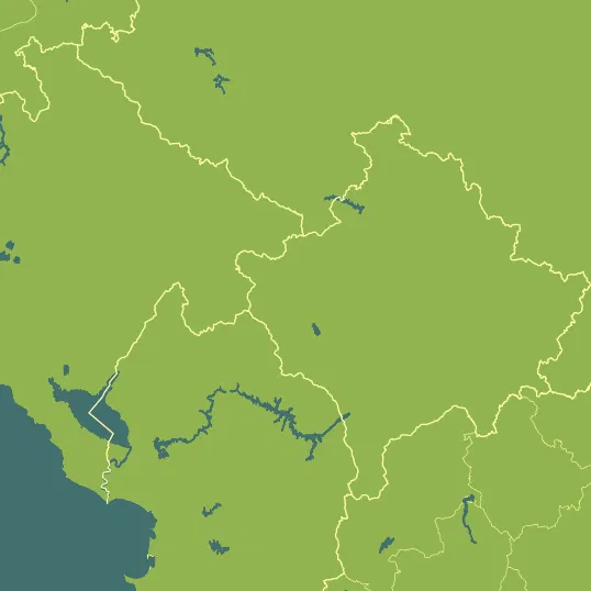 Map with Kosovo in the center and a precipitation layer on top.