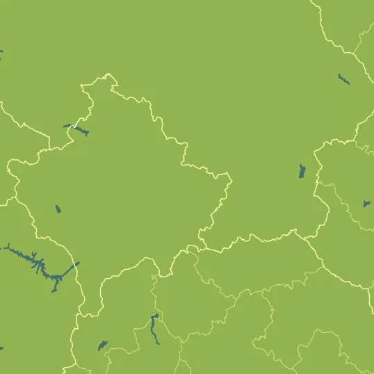 Map with Kosovo in the center and a precipitation layer on top.