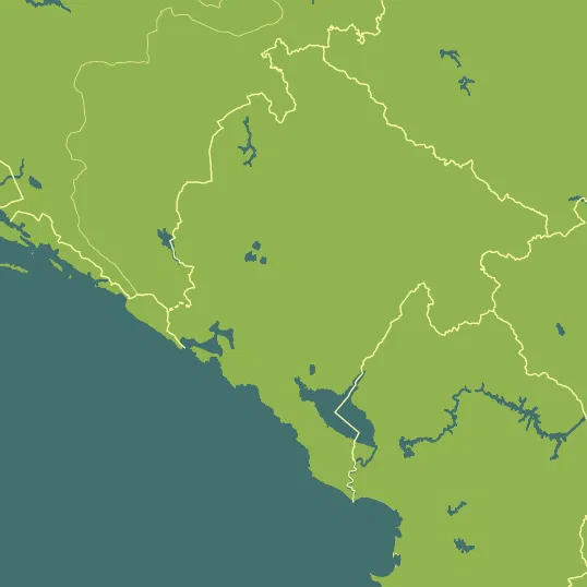 Map with Montenegro in the center and a precipitation layer on top.