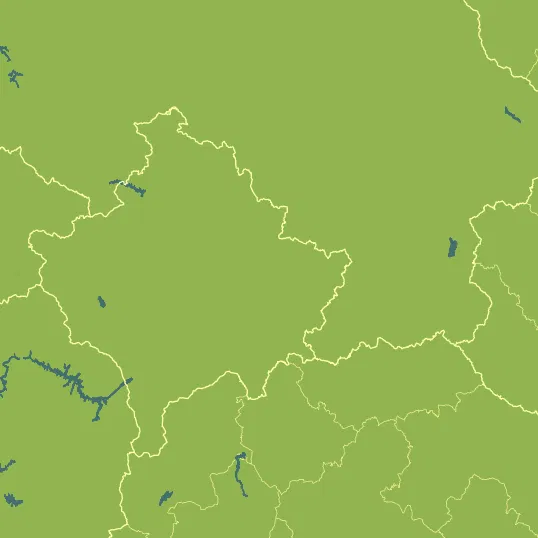 Map with Kosovo in the center and a precipitation layer on top.