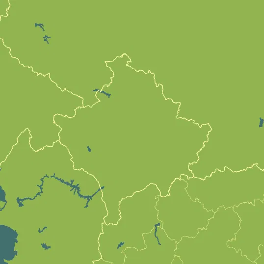 Map with Kosovo in the center and a precipitation layer on top.