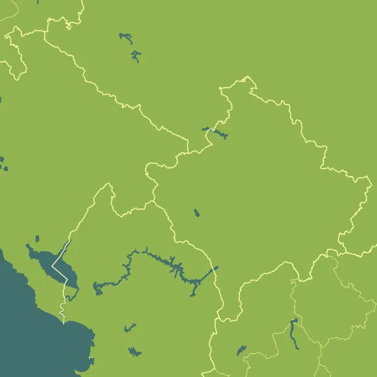 Map with Kosovo in the center and a precipitation layer on top.