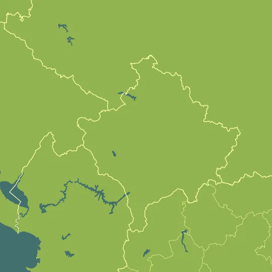 Map with Kosovo in the center and a precipitation layer on top.