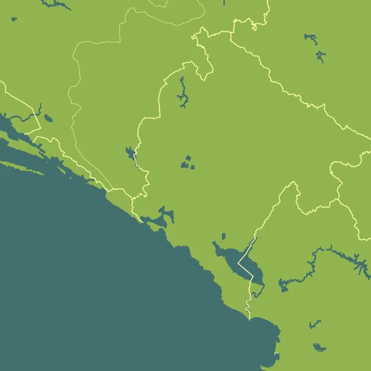 Map with Montenegro in the center and a precipitation layer on top.