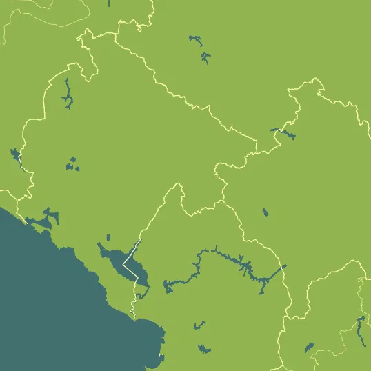 Map with Montenegro in the center and a precipitation layer on top.