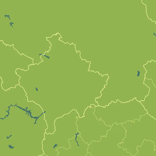 Map with Kosovo in the center and a precipitation layer on top.