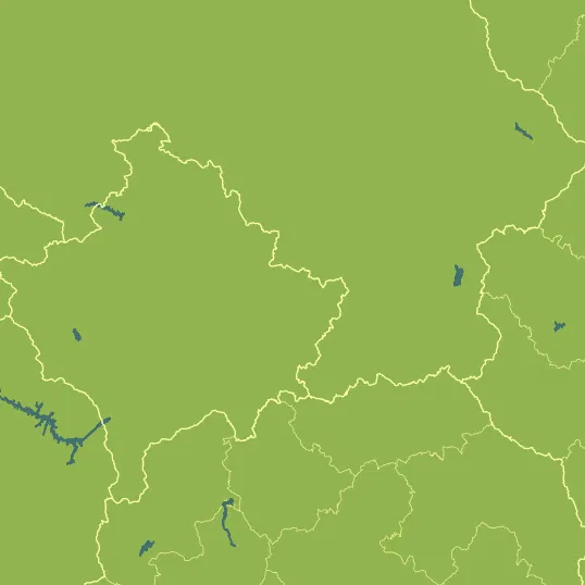 Map with Kosovo in the center and a precipitation layer on top.