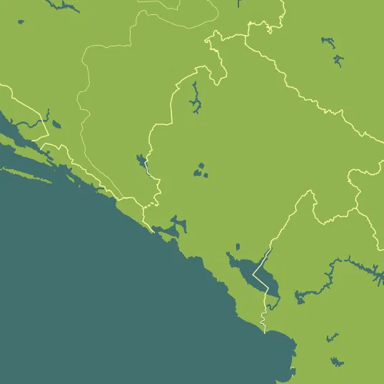 Map with Montenegro in the center and a precipitation layer on top.