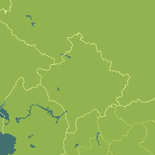 Map with Kosovo in the center and a precipitation layer on top.