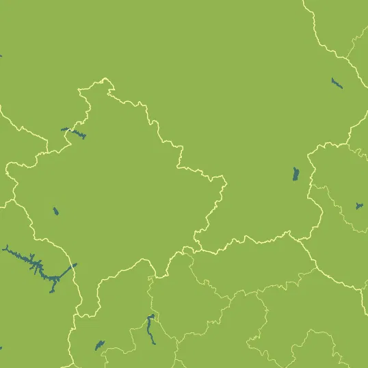 Map with Kosovo in the center and a precipitation layer on top.