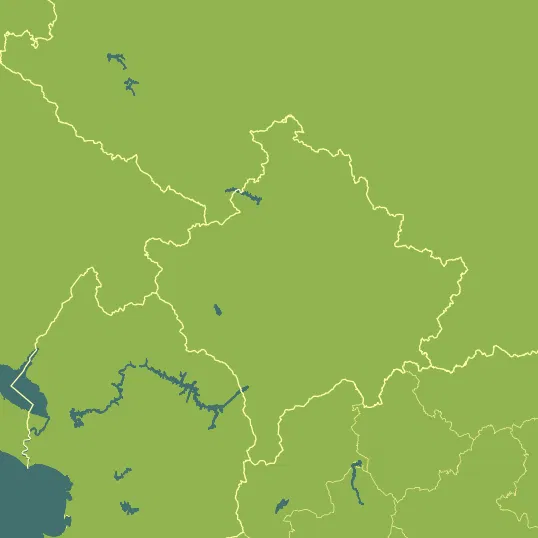 Map with Kosovo in the center and a precipitation layer on top.