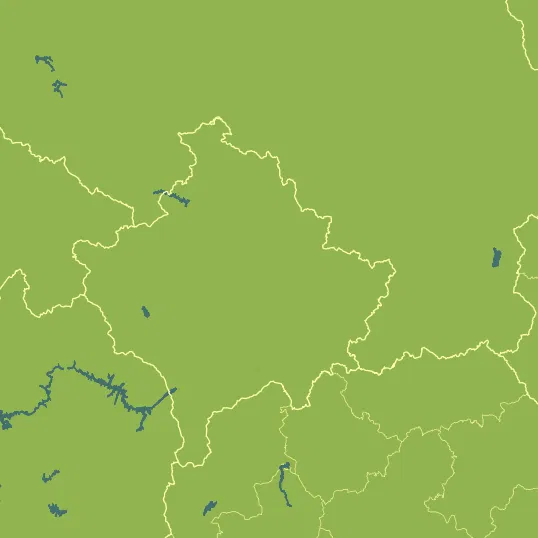 Map with Kosovo in the center and a precipitation layer on top.