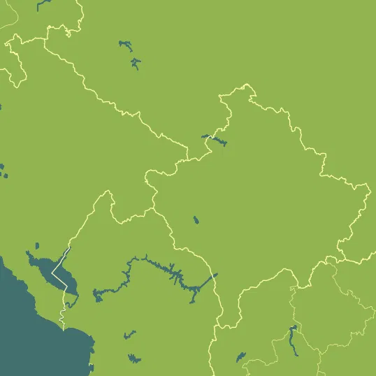 Map with Kosovo in the center and a precipitation layer on top.