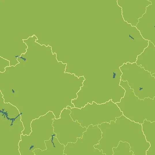 Map with Kosovo in the center and a precipitation layer on top.