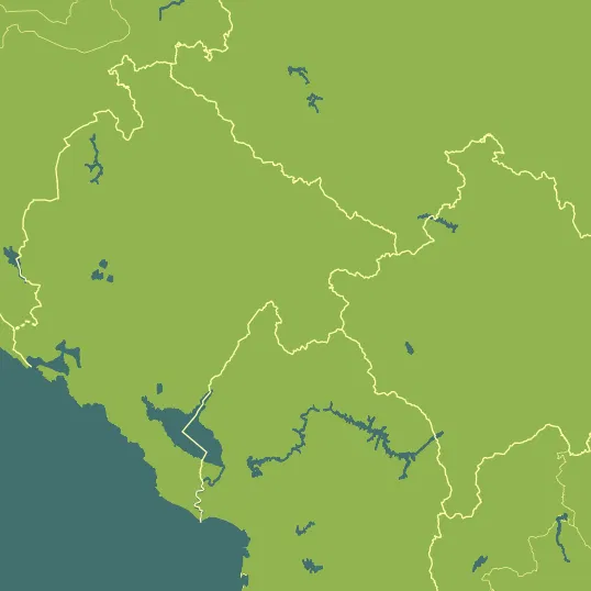 Map with Montenegro in the center and a precipitation layer on top.