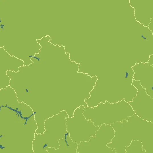 Map with Kosovo in the center and a precipitation layer on top.