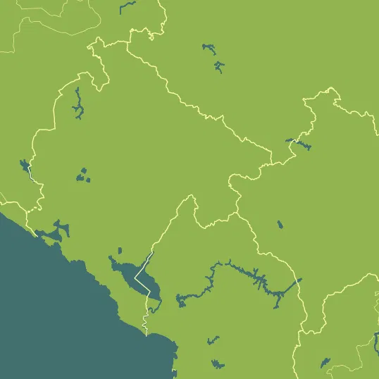 Map with Montenegro in the center and a precipitation layer on top.