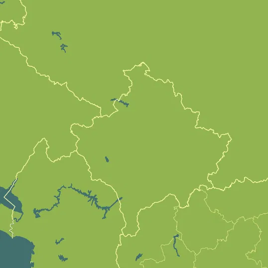 Map with Kosovo in the center and a precipitation layer on top.