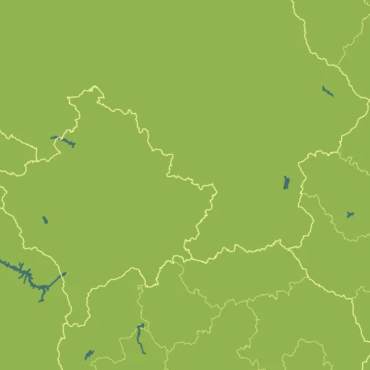 Map with Kosovo in the center and a precipitation layer on top.