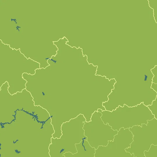 Map with Kosovo in the center and a precipitation layer on top.